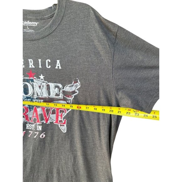 Mens America Home Of The Brave Graphic T-Shirt Size L Gray Short Sleeve Academy - Picture 3 of 5
